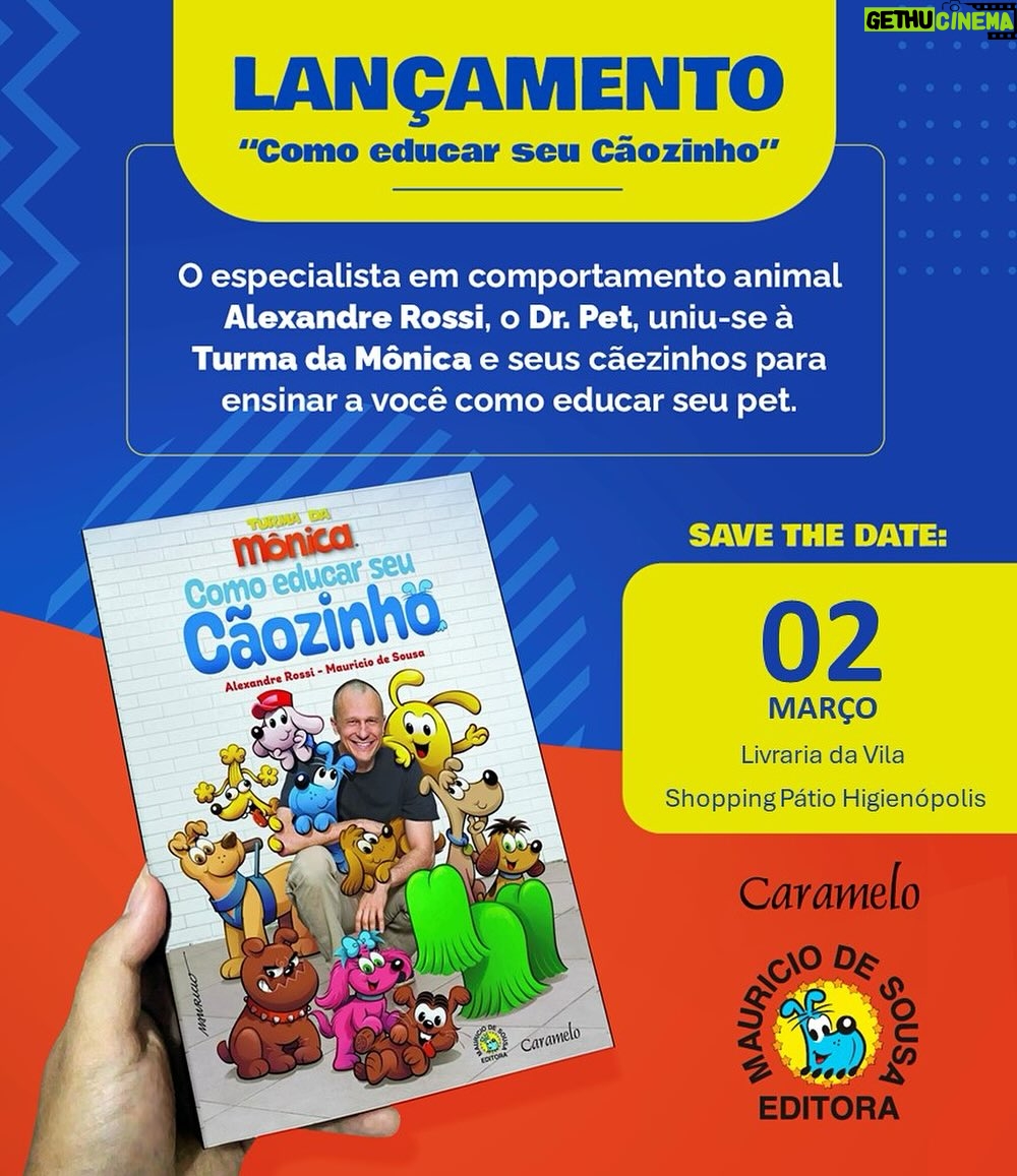 Alexandre Rossi Instagram - Reserve em sua agenda! 🗓️🐾 No dia 02 de março, às 15h, na Livraria da Vila (Shopping Pátio Higienópolis), teremos uma sessão de fotos exclusiva com Mauricio de Souza e Alexandre Rossi (Dr. Pet) durante o lançamento do livro “Como Educar Seu Cãozinho”. Reserve a data e prepare-se para capturar momentos únicos com os autores. 📸🐶✨