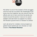 Alexey Navalny Instagram – Вчера вышла моя колонка в журнале @TIME, в том числе и о тюремных условиях содержания папы. Сегодня у него был суд о невыдаче ему зимних сапог. Представляете?! В 21 веке заключенный в России должен судиться, чтобы ему выдали зимнюю обувь ! 

Спасибо всем за теплые слова, поддержку и распространение колонки. Я написала её не только потому, что хочу снова стоять так у моря и болтать с папой. А, хотя очень хочу. Главное – невиновный человек должен быть на свободе.

Давайте бороться вместе. Свободу Алексею Навальному!

И если вы её ещё не прочитали – ссылка у меня в био🫶

______________

Yesterday, @time magazine published my column, including where I talked about my dad’s prison conditions. Today, he had a court hearing on not being given winter boots. Can you imagine?! In the 21 century, a prisoner in Russia has to sue to receive winter shoes !

Thank you all for the kind words, support, and sharing the column. I wrote it not only because I want to stand and chat with my dad like that again. Although, I very much do. The main reason is because every innocent person must be free.

Let’s fight this fight together. Free Alexey Navalny!

And if you haven’t read it yet – the link is in my bio🫶 Stanford University