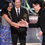 Ali Wong Instagram - 🥩 🏆 🙌 🙏 Styling: @taraswennen Makeup: @danielmartin Hair: @claytonhawkins Nails: @thuybnguyen Dress and Bag: @louisvuitton Jewelry: @chopard Shoes: @brandonblackwoodnyc Photos S3, S7, S8: AP/Invision for the Television Academy, © Television Academy