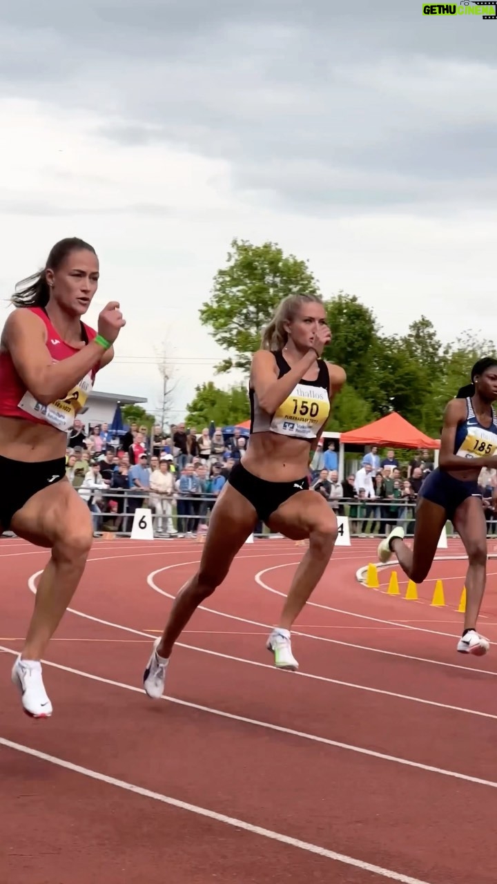 Alica Schmidt Instagram - The first competition of my outdoor season is in the books 🙌🏼 two personal bests but still some work to do 💪🏼 can‘t wait for the next race⚡️ @marsha_du_ Thank you for this video 🥰🙌🏼 #trackandfield #running #sprint #150m