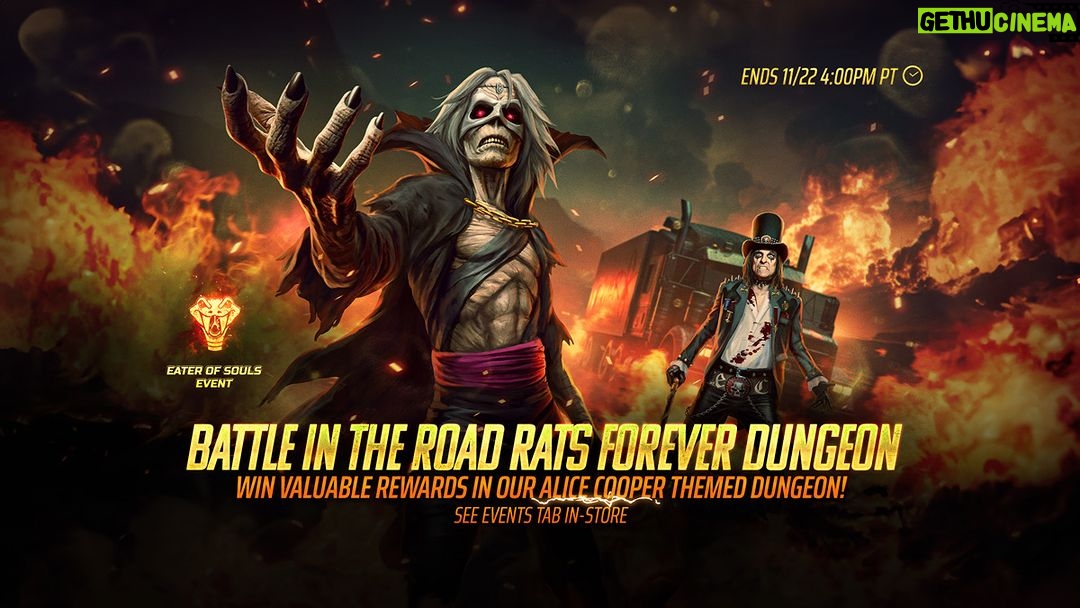 Alice Cooper Instagram - Alice has teamed up with Iron Maiden's Legacy of the Beast in their latest in-game collaboration! Embark on epic battles with Alice in the 'Road Rats Forever' Dungeon Event! π https://bit.ly/RoadRatsForeverDungeon #RoadRatsForeverEvent #LOTBxAliceCooper