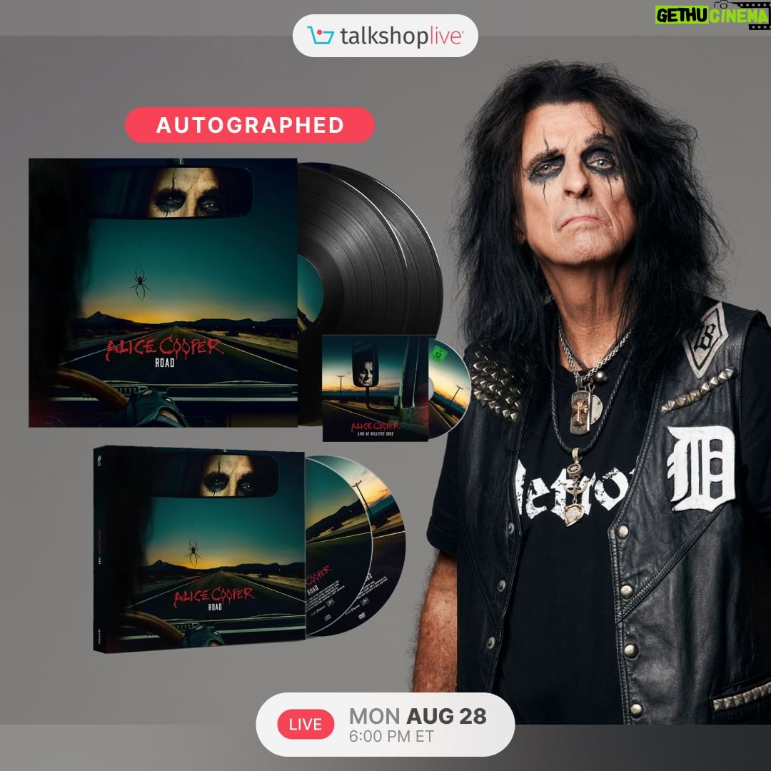 Alice Cooper Instagram - Hear the ins and outs of "Road" at 6 pm on @talkshoplive and get your own autographed record as you watch along. I'll be waiting. https://talkshop.live/watch/xkf4ZfBRsy-0