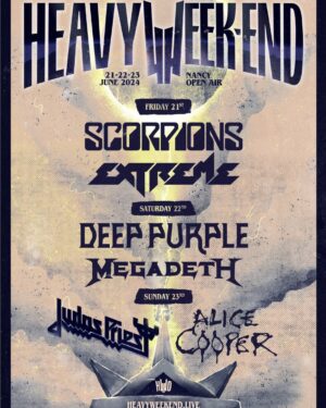 Alice Cooper Instagram - Welcome to my breakdown, France 
23 June - Heavy Weekend
Tickets on sale 8 December 10 am CET
🎟️: www.heavyweekend.live