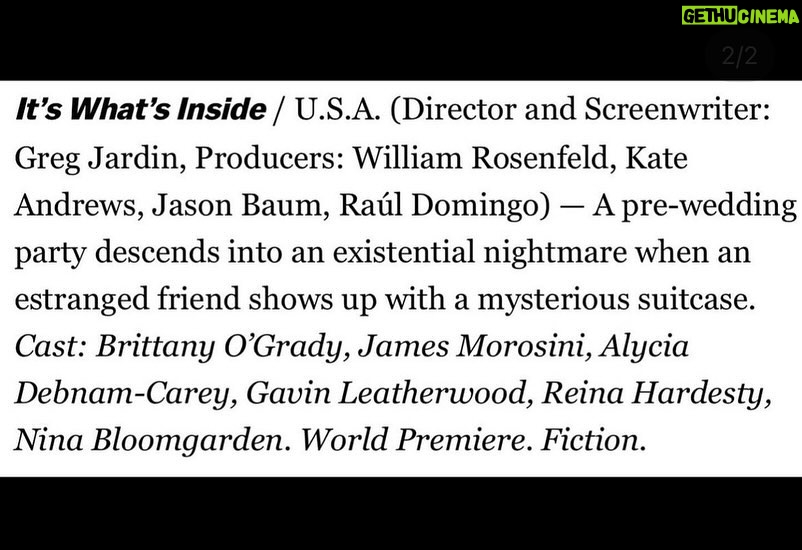 Alycia Debnam-Carey Instagram - We’re going to #sundance 2024!!!✨💫✨I am so excited to share our movie ‘IT’S WHAT’S INSIDE’ with you all! Congratulations to the extraordinary crew, cast and team that made this possible. Huge shoutout to @gregjardin for your incredible vision and the amazing work bts @kingofbingo @notkateandrews @jason_baum @warosenfeld @edithproductions @boldlygola I can’t wait for you all to see this one.✨🧳🔪🪞🪩 @sundanceorg #sundance2024