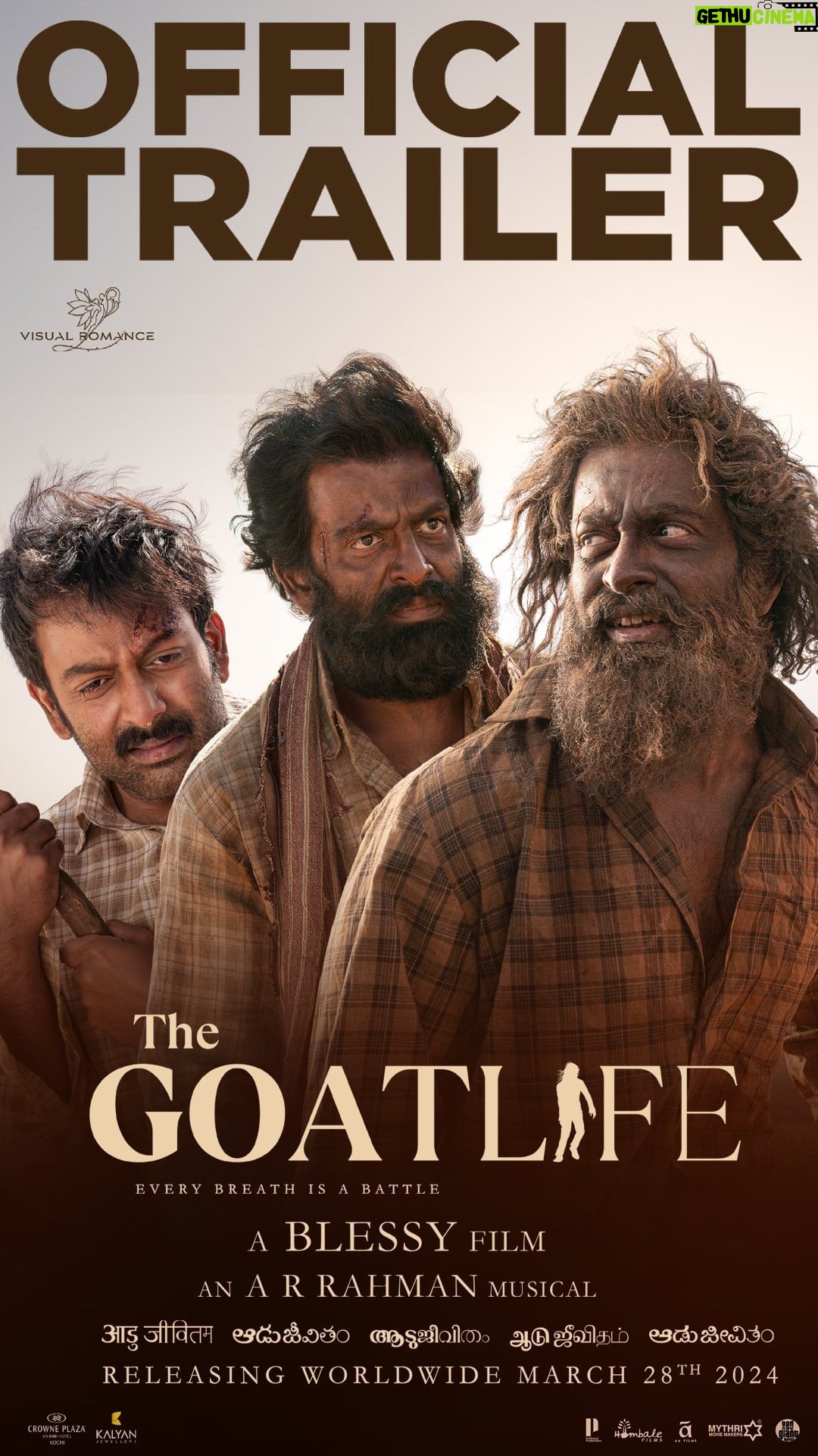 Amala Paul Instagram - One Man’s Grit vs The Might of the Desert - A story never imagined! Presenting #TheGoatLifeOfficialTrailer - the greatest survival adventure! #TheGoatLife coming to theatres near you on 28.03.2024. #Aadujeevitham #TheGoatLifeOn28thMarch @benny.benyamin @talib_m_albaushi @rikaby1 @resulpookutty @kr_gokul @Stephy_Zaviour @robinjorje @susil.thomas @ranjithambady @vishal_fx84 @finngeorgevarghese @ajithbabu7 @prince_raphel @prasanthmadhav.artdirector @sunil_ks1 @rikaby1 @ @sreekar.prasadl @im_a_s_h_ @aafilms.official @mythriofficial @redgiantmovies @hombalefilms @prithvirajproductions @thevijayyesudas @chinmayisripaada