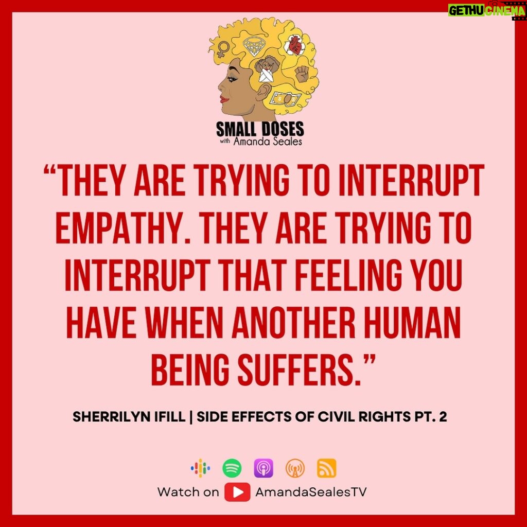 Amanda Seales Instagram - This week’s guest, Sherrilyn Ifill, shares how the powers that be are strategically working to stop you from feeling the sorrow and pain of others. This episode is full of information that you need to hear, so go wherever you get podcasts to listen to it. You can also watch the visuals on my YouTube at AmandaSealesTV.com