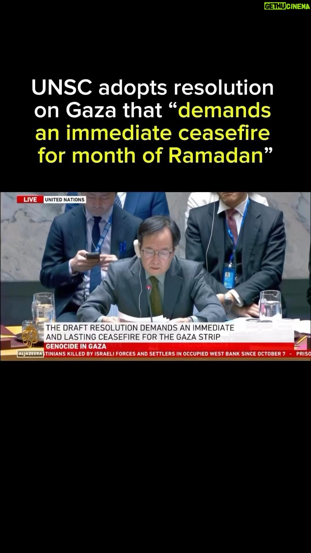 Amanda Seales Instagram - @ahmedeldin BREAKING: #UNSC adopts resolution on #Gaza that “demands an immediate #ceasefire for the month of #Ramadan & respected by all parties leading to a lasting sustainable ceasefire, and also demands the immediate and unconditional release of all hostages, as well as ensuring humanitarian access to address their medical and other humanitarian needs, and further demands that the parties comply with their obligations under international law in relation to all persons they detain.” 14 voted in favor and #US abstained.