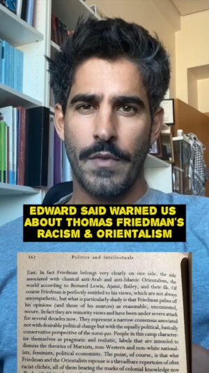 Amanda Seales Instagram - ⚠️ In 1989, #EdwardSaid warned us about the racist, and orientalist perspectives of Thomas Friedman. 

⛔️ Said believed Friedman felt “entitled, encouraged and authorized to advocate for extreme measures in the region”.

❌ Friedman’s perspectives are consistently proven wrong.  His analyses are racist, reductive, and contradictory. 

🤢 And It’s disgraceful, but not surprising that the New York Times continues to publish such garbage.

⛔️ Said wrote “Friedman belongs very clearly on one side, the side associated with classical anti-Arab and anti-Islamic Orientalism. What is particularly shady is that friedman palms off his opinions and those of his sources as uncontested and secure.”

🐝 Friedman decided to “understand the Middle East through the animal kingdom” (always a great idea to compare people to animals in a context of genocide and dehumanization).

🦜 He is literally parroting Israeli leaders …