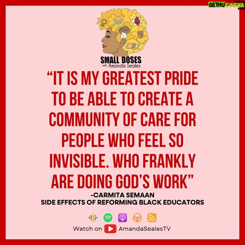 Amanda Seales Instagram - Check out this week’s episode of #SmallDosesPodcast. Carmita Sameen joins me to discuss the work that she’s doing with the Surge Institute. You can now watch the full video episode on my Patreon, and you can listen wherever you get your podcast. Click the link in my bio to get in my Patreon and join the Seales Squad. • #carmitasameen #podcast #blackeducators #amandaseales #selfimprovement #education #thesurgeinstitute