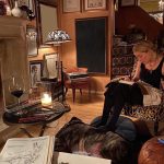 Amber Heard Instagram - Fire + wine + art (and a hella cute ottoman named Birdie) = one happy quarantine. I hope everyone finds their formula for health and sanity in these crazy times