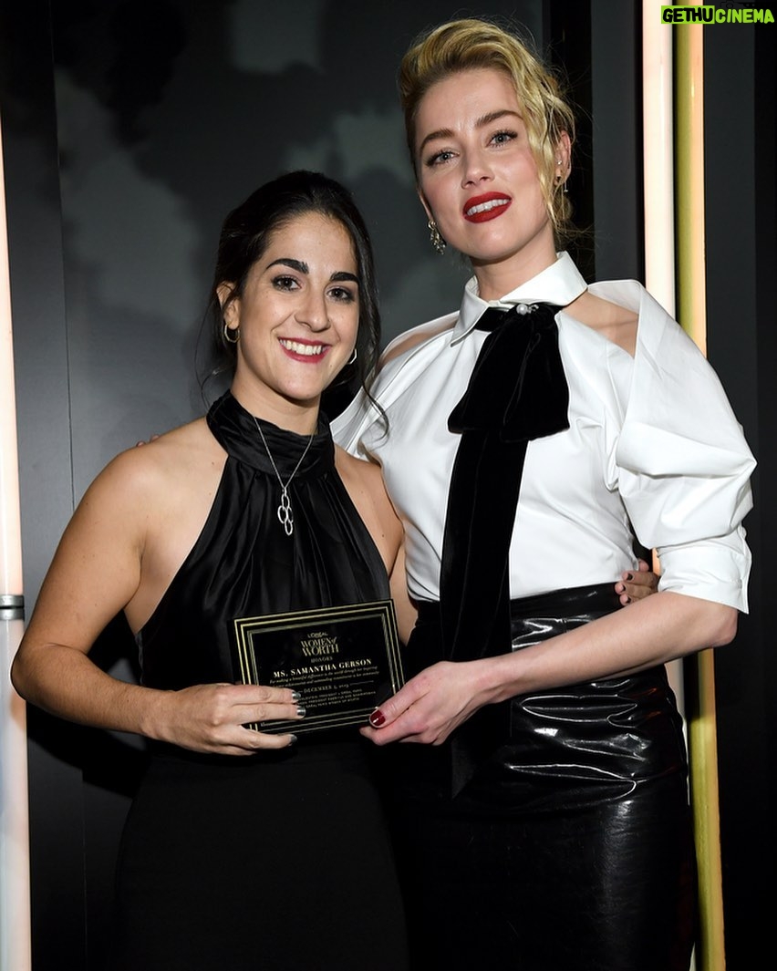 Amber Heard Instagram - So proud to be surrounded by so many strong women at @lorealmakeup #womenofworth event last night and especially proud to be standing with Samantha Gerson of @weare_unbroken_ who’s work serves people that have been victims of institutional abuse and conversion therapy.