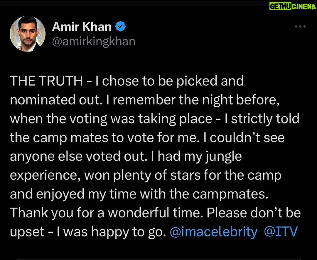 Amir Khan Instagram - Thank you @itv @imacelebrity I had such a great time. Stay tuned in and watch who will become the jungle legend. @imacelebrity @itv #imacelebrity