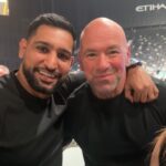 Amir Khan Instagram - With @jake.brocklesby1 in Abu Dhabi. Met the main man @danawhite at Ufc 294 weigh in. Mega fights tomorrow, - Makhachev vs volkanovski 2. Usman vs Chimaev Who you got? @ufc Etihad Arena
