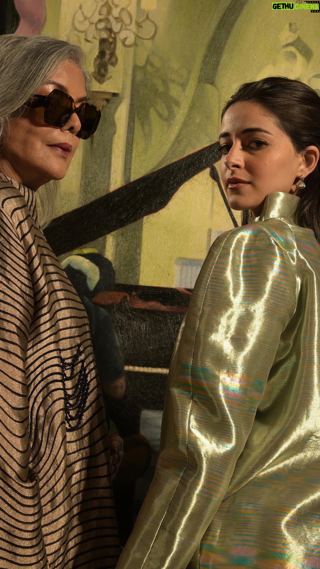 Ananya Panday Instagram - When Ananya Panday (@ananyapanday) and Zeenat Aman (@thezeenataman) meet for Bazaar India’s 15th anniversary cover shoot, the scene is less a clash of generations and more a beautiful alignment of the new and the old guard. The past is perfect and still relevant; and the present is happy to bask in its presence and learn. Editor: Rasna Bhasin (@rasnabhasin) Digital Editor: Sonal Ved (@sonalved) Creative Video Director: Pranav Goswamy (@pranavgoswamy) Videographers: Adwait Joshi (@ad_waiting), Bhagesh Sharmaa (@bhageshsharmaa) Photographer: Avani Rai (@avani.rai) Stylist: James Lalthanzuala (@jameslalthanzuala) / Feat Artists (@featartists) Editorial Coordinator: Shalini Kanojia (@shalinikanojia) Hair for Zeenat Aman: Ankita Varkhade (@makeupnhairbyankita) Makeup for Zeenat Aman: Pratiksha Nair (@_pratikshanair_) Hair for Ananya Panday: Ayesha DeVitre (@ayeshadevitre) Makeup for Ananya Panday: Tanvi Chemburkar (@tanvichemburkar) Photographer Assistants: Harman Achint (@iamharmanachint), Ritika Kadam (@kadam_ritika19) Production: Imran Khatri Production (@ikp.insta) Ananya’s PR Team: Hype PR Agency (@hypenq_pr) Zeenat is wearing a cropped jacket, dress, both @gauravguptaofficial and earrings, @hanut101, glasses @giorgioarmani Look 2: Shirt, @raw_mango; trousers, stylist’s own; earrings, @moi.vibe; glasses, @prada Look 3: Shirt, @akok.in; dress, @payalkhandwala; earrings; @amrapalijewels; and glasses, @giorgioarmani Look 4: Shirt, @hannahkhiangte; red blazer, @maisonvalentino; earrings, @amrapalijewels; and glasses, @dolcegabbana Ananya is wearing a dress, @gauravguptaofficial; earrings, @moi.vibe; shoes, @jimmychoo Look 2: Bomber jacket, jacket, skirt and shoes, all @louisvuitton Look 3: Top and skirt, both @rajeshpratapsinghworks; earrings, @amrapalijewels Look 4: Cropped jacket, skirt; both rawmango, earrings @Moi.vibe; shoes, @louisvuitton Look 5: Dress, @vaishalisstudio; earrings, @hanut101; shoes, @jimmychoo Artwork, Rita at The Piano (2020-2022), oil on canvas by Atul Dodiya from @chemouldprescottroad; Rugs by Obeetee (@obeeteecarpets) #BazaarIndia #Bazaarcover #Anniversarycover #covershoot
