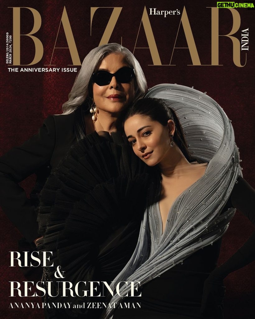 Ananya Panday Instagram - When rising star Ananya Panday (@ananyapanday) crosses paths with resurgent legend Zeenat Aman (@thezeenataman) for Bazaar India’s 15th Anniversary cover, it’s a celebration of womanhood in all its glory. Ananya, like many of us, has been in awe of Zeenat’s candour, wit and grace on social media. “She just came on social media and shut everyone up. She set the rules,” says Ananya. Zeenat, in turn, was taken in with young Ananya’s “extremely convincing” turn as the insecure Ahana Singh in Kho Gaye Hum Kahan (2023). “It was unexpected to see her bring such depth to the character, all the while retaining her easy breezy charm,” she says. Editor: Rasna Bhasin (@rasnabhasin) Digital Editor: Sonal Ved (@sonalved) Interview: Suhani Singh (@suhani84) Photographer: Avani Rai (@avani.rai) Stylist: James Lalthanzuala (@jameslalthanzuala) / Feat Artists (@featartists) Cover Design: Mandeep Khokhar (@mandy_khokhar19) Editorial Coordinator: Shalini Kanojia (@shalinikanojia) Hair for Zeenat Aman: Ankita Varkhade (@Ankita Varkhade) Makeup for Zeenat Aman: Pratiksha Nair (@_pratikshanair_) Hair for Ananya Panday: Ayesha DeVitre (@ayeshadevitre) Makeup for Ananya Panday: Tanvi Chemburkar (@tanvichemburkar) Photographer Assistants: Harman Achint (@iamharmanachint), Ritika Kadam (@kadam_ritika19) Styling Assistants: Aditya Kamal Singh (@adityakamalsingh), Lavanya Sharma (@lavanyaxsharma) Production: Imran Khatri Production (@ikp.insta) Ananya’s PR Team: Hype PR Agency (@hypenq_pr) Zeenat is wearing a cropped jacket, dress, both Gaurav Gupta (@gauravguptaofficial) and earrings, Hanut Singh (@hanut101) and glasses Giorgio Armani (@giorgioarmani) Ananya is wearing dress, Gaurav Gupta (@gauravguptaofficial); earrings, Moi (@moi.vibe) #BAZAARINDIA #BAZAARCOVER #Anniversaryissue #covershoot