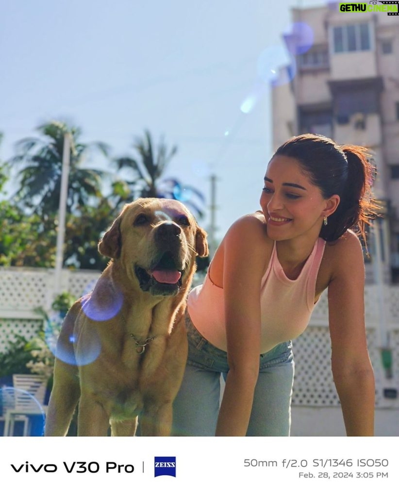 Ananya Panday Instagram - If there’s anything I love more than chilling with Bozo, it’s this PROtrait of us hanging out together 💙 Use my code TTY00083ED for INR 1000 off on vivo.com under the discount section and pre-book the all new @vivo_india V30 Pro now. With its ZEISS Professional Portrait Camera that gives you the option to choose between 6 ZEISS Style Portraits, you’ll be clicking PROtraits like this too. #V30Series #DesignPro #PROtraits #vivoV30Pro #vivoV30 #Ad