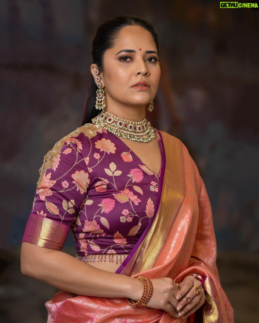 Anasuya Bharadwaj Instagram - It doesn’t get easier. You just get stronger. Look,Blouse design & Styled by @rishi_chowdary Saree @gvmall.piduguralla Blouse @ithiofficial MUA @makeupbysiva HSA @telusivakrishna Jewellery @orafojewels PC @valmikiramuphotography Celebrity Management by @kalyansunkara @umediaentartainments