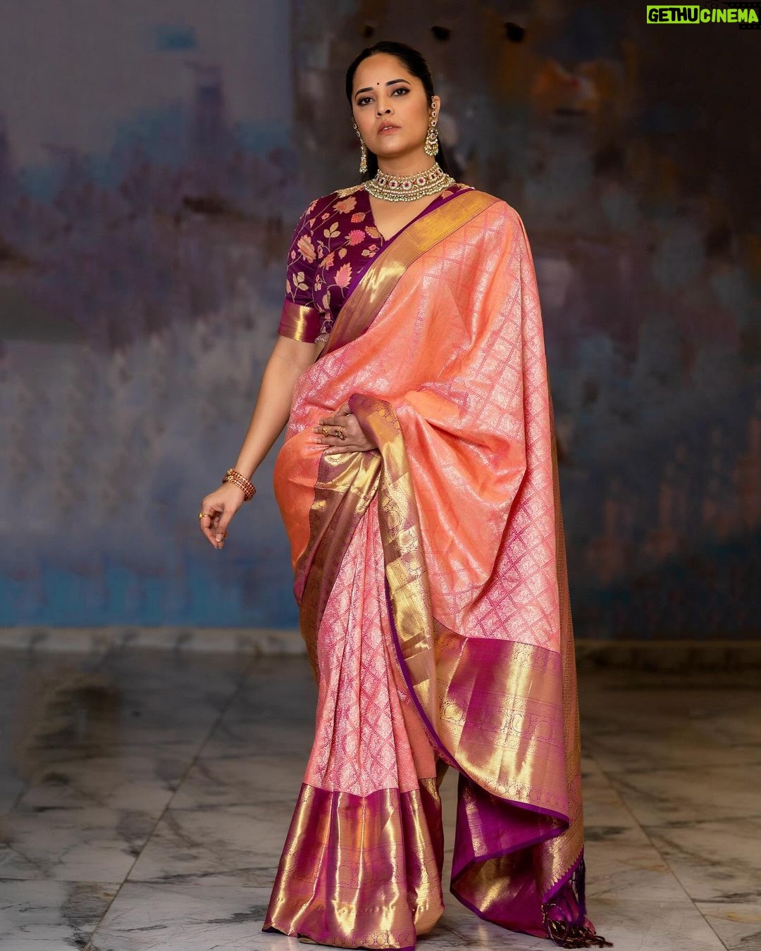 Anasuya Bharadwaj Instagram - It doesn’t get easier. You just get stronger. Look,Blouse design & Styled by @rishi_chowdary Saree @gvmall.piduguralla Blouse @ithiofficial MUA @makeupbysiva HSA @telusivakrishna Jewellery @orafojewels PC @valmikiramuphotography Celebrity Management by @kalyansunkara @umediaentartainments