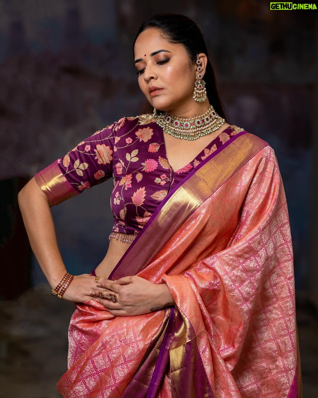 Anasuya Bharadwaj Instagram - It doesn’t get easier. You just get stronger. Look,Blouse design & Styled by @rishi_chowdary Saree @gvmall.piduguralla Blouse @ithiofficial MUA @makeupbysiva HSA @telusivakrishna Jewellery @orafojewels PC @valmikiramuphotography Celebrity Management by @kalyansunkara @umediaentartainments
