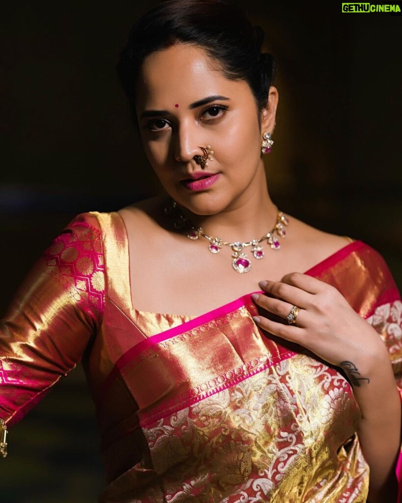 Anasuya Bharadwaj Instagram - Strength is looking back and seeing what you’ve been through and knowing you were strong enough to make it through! 💪🏻🩷 Look,Blouse design & Styled by @rishi_chowdary Blouse @ithiofficial MUA @makeupbysiva HSA @telusivakrishna Jewellery @ithijewels PC: @valmikiramuphotography Celebrity Management by @kalyansunkara @umediaentartainments Asst by @karthik12340