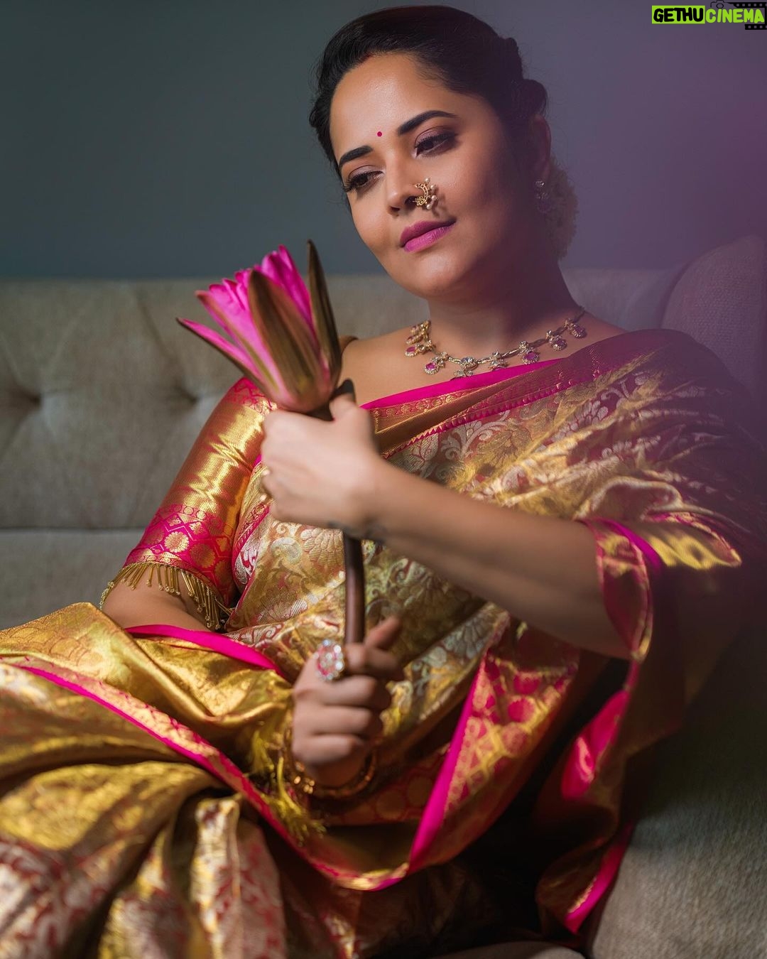 Anasuya Bharadwaj Instagram - Strength is looking back and seeing what you’ve been through and knowing you were strong enough to make it through! 💪🏻🩷 Look,Blouse design & Styled by @rishi_chowdary Blouse @ithiofficial MUA @makeupbysiva HSA @telusivakrishna Jewellery @ithijewels PC: @valmikiramuphotography Celebrity Management by @kalyansunkara @umediaentartainments Asst by @karthik12340