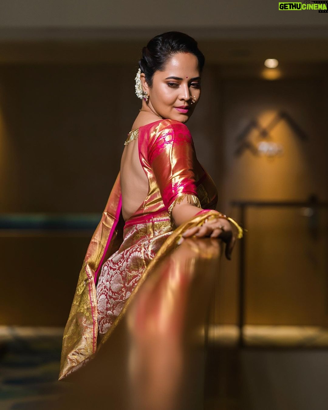 Anasuya Bharadwaj Instagram - Strength is looking back and seeing what you’ve been through and knowing you were strong enough to make it through! 💪🏻🩷 Look,Blouse design & Styled by @rishi_chowdary Blouse @ithiofficial MUA @makeupbysiva HSA @telusivakrishna Jewellery @ithijewels PC: @valmikiramuphotography Celebrity Management by @kalyansunkara @umediaentartainments Asst by @karthik12340