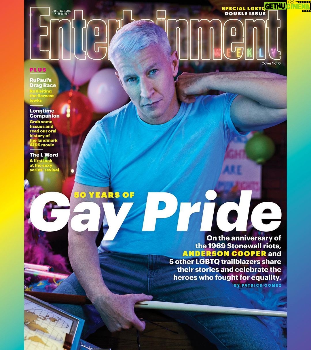 Anderson Cooper - 156.2K Likes - Just got sent one of several covers of @entertainmentweekly’s Pride issue. Here is the link to the article: https://ew.com/celebrity/ew-cover-lgbtq-issue-stonewall-50th-anniversary/?utm_source=smsshare. photos by @carterbedloesmith for EW.