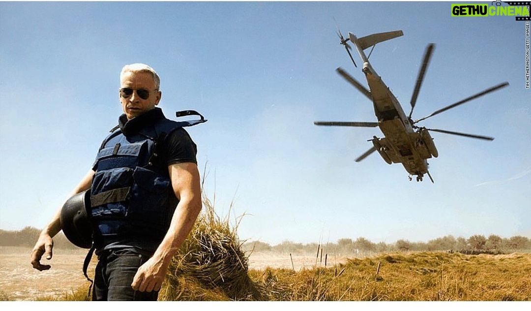Anderson Cooper Instagram - #tbt Afghanistan, Helmand Province, 2009. Photo by #TimHetherington. Last time I saw Tim, i joked that i couldn’t show anyone this photograph because i look like a tool, and it is so well framed, people would think it was photoshopped. It wasn’t. We’d just gotten off that helicopter and he suddenly told me to stop. Then he snapped the picture. Tim was killed in Misrata, Libya, April 20, 2011. He was just 40. A great journalist and a wonderful human being.