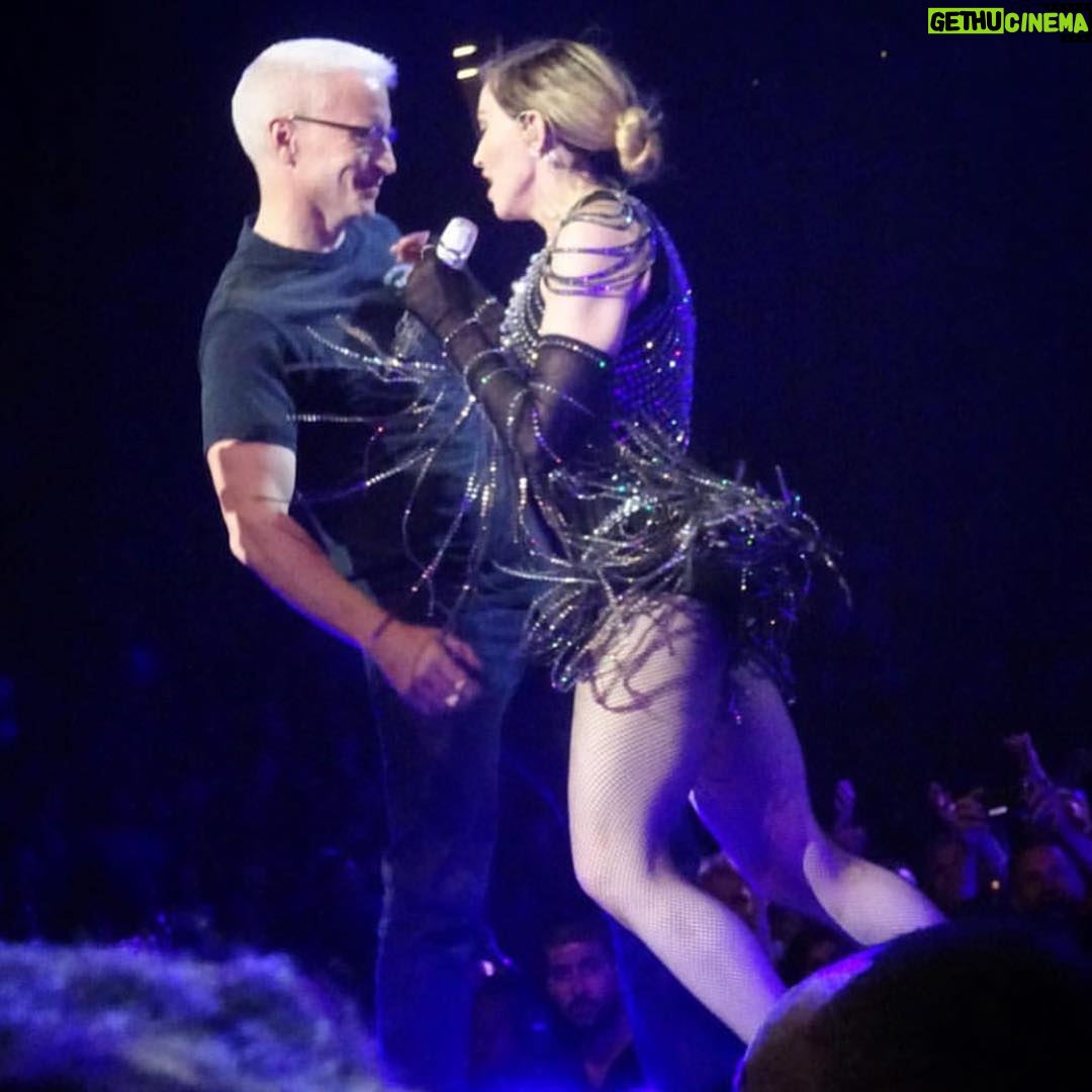 Anderson Cooper Instagram - Happy Birthday @madonna! Thankfully, this photo gives little indication of the absolutely pathetic job i did dancing when she pulled me on stage with her.