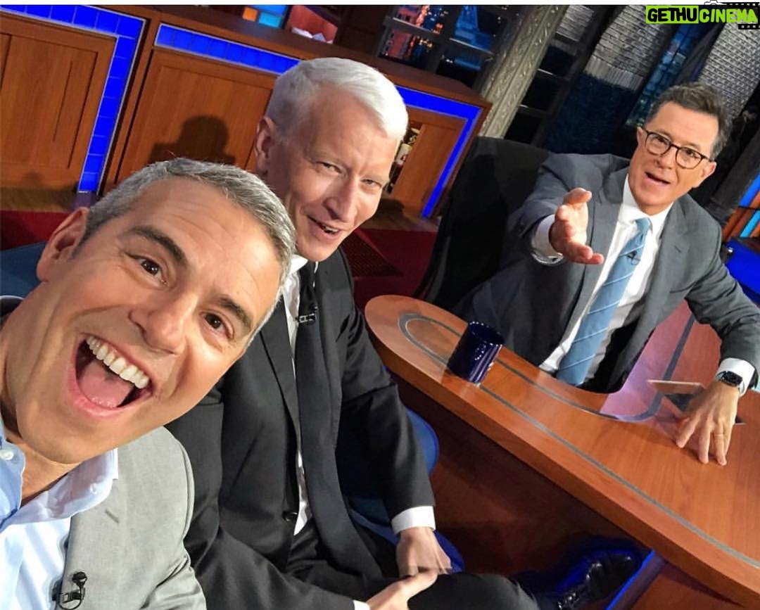 Anderson Cooper Instagram - Tonight on @colbertlateshow @bravoandy and I talk #AC2. (Thanks Andy for the TERRIBLE pic of me!) Come see us in #WashingtonDC 9/29, #LasVegas 10/26; #Philly 11/3, #SanFrancisco 11/30, #LosAngeles12/1. Tickets at AC2Live.com