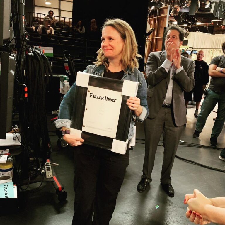 Andrea Barber Instagram - I’ll never forget this feeling. Holding a framed copy of my first script as a writer - given to me by our amazing execs at Warner Horizon - surrounded by the wonderful writers, cast, and crew that made it all come to life. ❤️ #FullerHouse Fuller House Stage 24