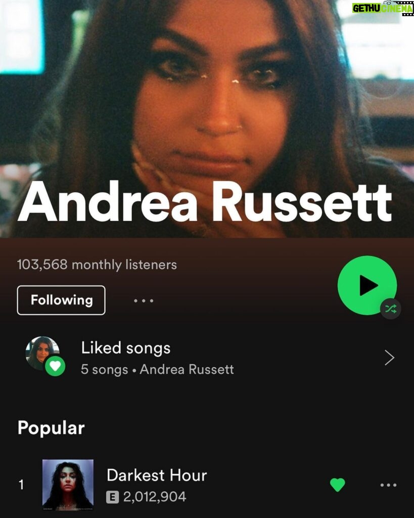 Andrea Russett Instagram - my first born Darkest Hour hit 2 million streams 🥺🦋 this is by far the most personal song i’ve written and the stories you’ve all shared with me about the ways you relate are what push me to continue to write honestly, and with vulnerability. thank you for listening ♥️