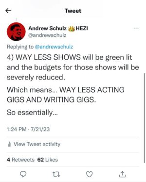 Andrew Schulz Instagram - Actors and Writers might be unknowingly striking themselves out of jobs.

Just a hunch 🤷‍♂️. What y’all think?