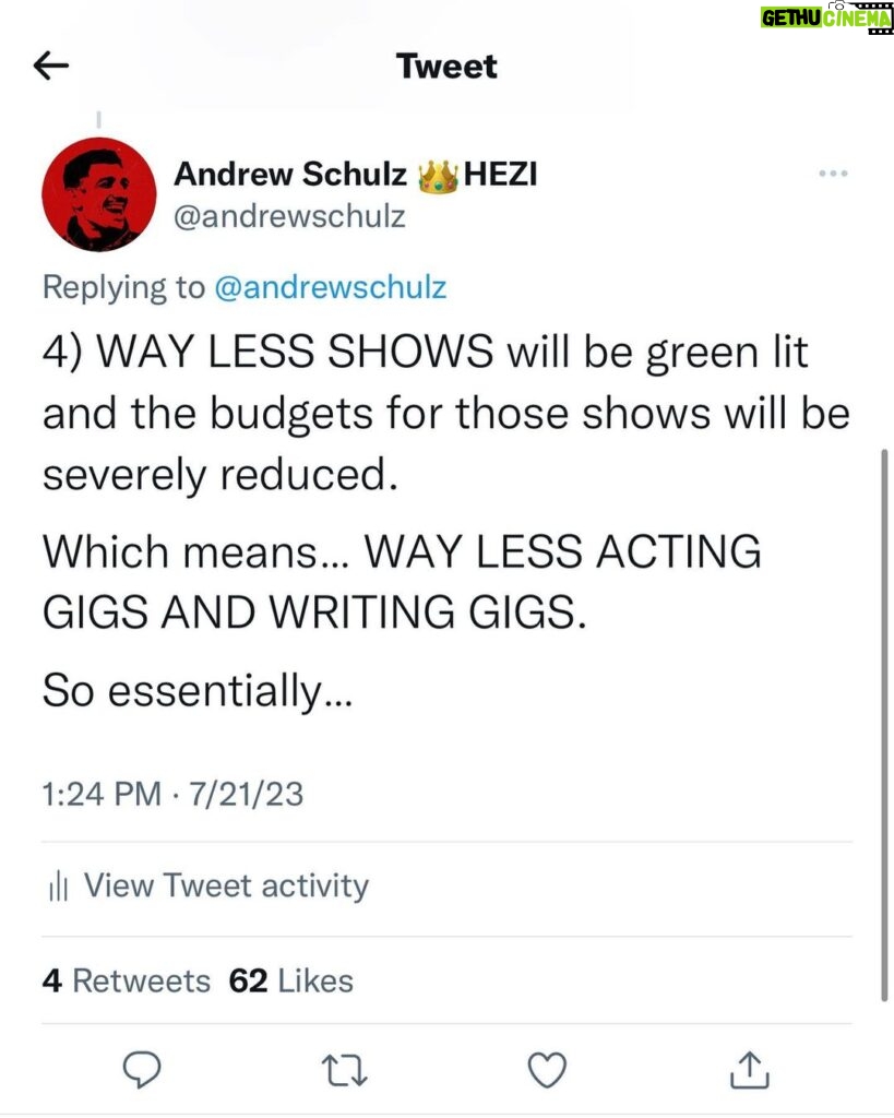 Andrew Schulz Instagram - Actors and Writers might be unknowingly striking themselves out of jobs. Just a hunch 🤷‍♂️. What y’all think?