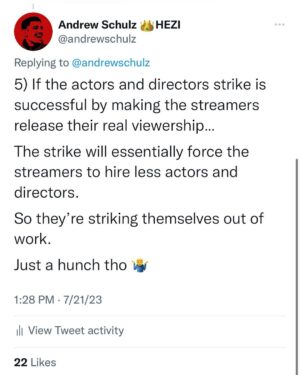 Andrew Schulz Instagram - Actors and Writers might be unknowingly striking themselves out of jobs.

Just a hunch 🤷‍♂️. What y’all think?
