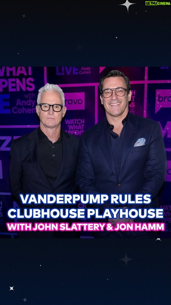 Andy Cohen Instagram - Jon Hamm and John Slattery step into the shoes of James Kennedy and Tom Sandoval for a #PumpRules edition of Clubhouse Playhouse. #WWHL Watch What Happens Live