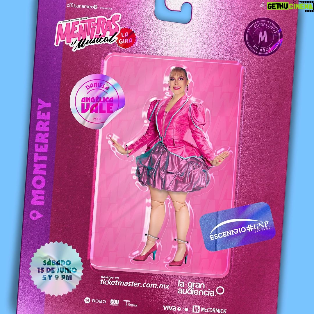 Angélica Vale Instagram - ¡Monterrey! Prepara tu outfit más ochentero para asistir a las grandiosas funciones de #MentirasElMusical La Gira donde @angelicavaleoriginal será Daniela. 💖 Este sábado 15 de junio a las 5 y 9 pm en el @escenariognpseguros. 🎶 Boletos ya disponibles en @ticketmaster_mx. Escenario GNP Seguros