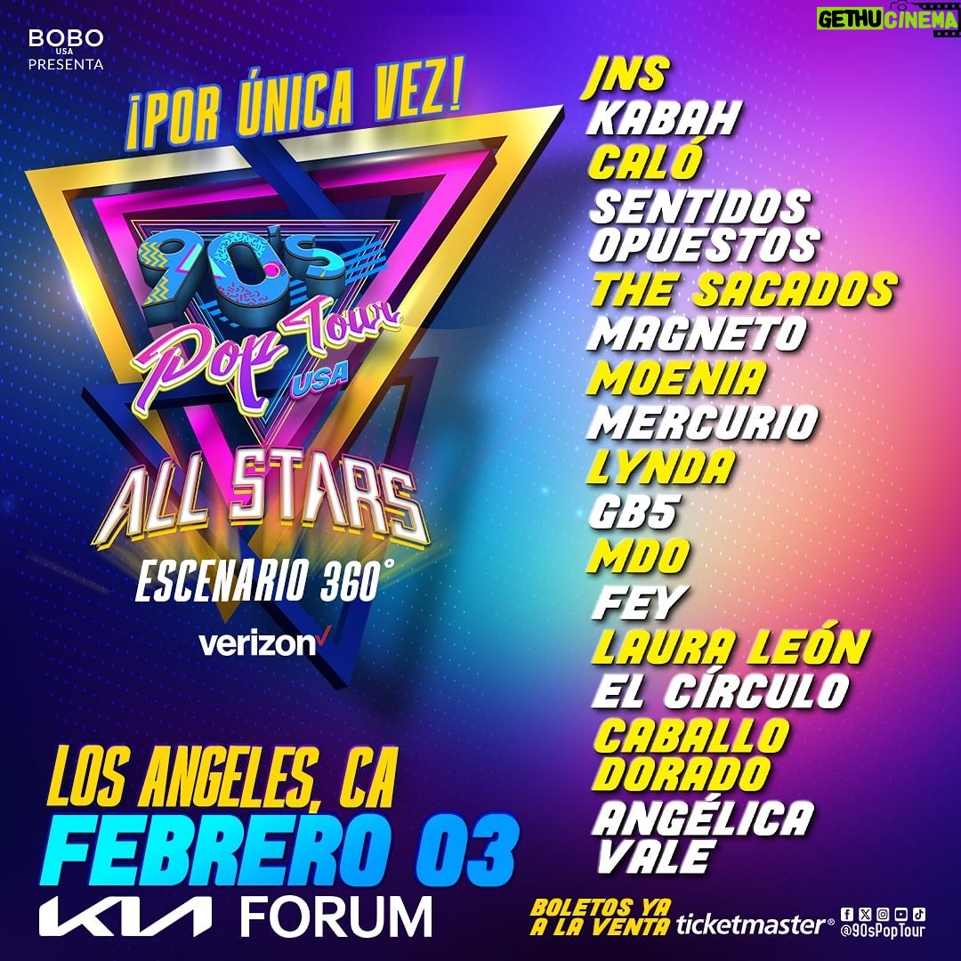 Angélica Vale Instagram - ¡La Alineación está completa y el #90sPopTourAllStars ⭐️ está listo para llegar POR PRIMERA Y ÚNICA VEZ al KIA FORUM de Los Ángeles 🔥 este próximo 03 de febrero con su escenario 360 grados! 🤩🙌🏼🇺🇸 ¡Nos espera una GRAN noche de estrellas y llena de sorpresas! ⭐️No te pierdas a los íconos más importantes de la década 🎵 y compra tus boletos ahora en @ticketmaster ✨¿Te unes a esta FIESTA #AllStars? 😏💫 🎟️: linktr.ee/90spoptour