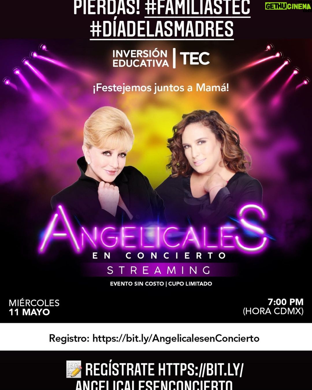 Angélica Vale Instagram - Acompáñanos y festejemos juntos a mamá… ¡No te lo pierdas! #FamiliasTEC #DíaDeLasMadres 📝 Regístrate https://bit.ly/AngelicalesenConcierto ⚠️ Miércoles 11 Mayo 7:00 pm (hora CDMX) 🌐 Evento Virtual vía Zoom 👉🏻 Sin costo - Cupo Limitado