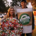 Angela Kinsey Instagram - How many years can you be donuts and coffee for Halloween? The answer is… 7 years and still going! Also, second to last picture… why am I holding a lint roller?❤️🎃🍩☕️