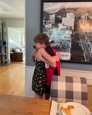 Angela Kinsey Instagram - My lil’ gal is 15 today and I’m a teary mess. I am just so proud of her and the wonderful young lady she’s becoming. I am so thankful to be her Mom! I love ya to the hope of my heart Isabel! ❤️ Slide to see some adorable sibling content… Cade made her homemade pesto for her birthday dinner and she was SO happy about it she bear hugged him. And a homemade chocolate lava cake with vanilla ice cream and sprinkles! The last picture is how I see her in my mind… just my little gal. I mean I’m tearing up now just thinking about the passage of time and am feeling so thankful. ❤️