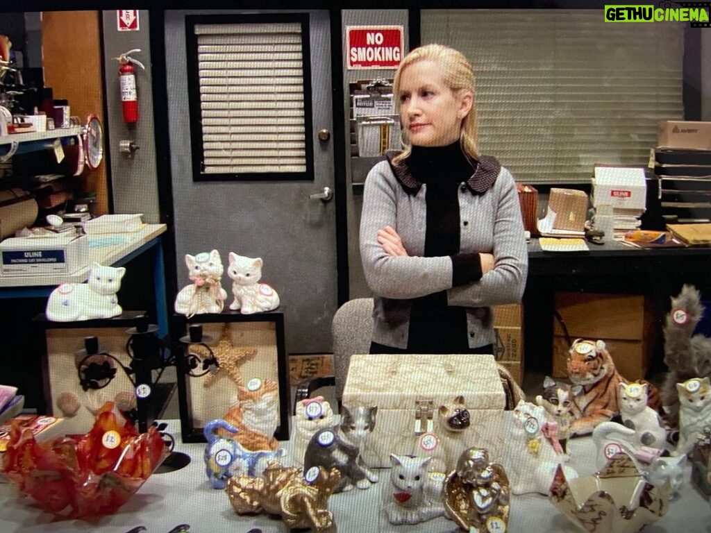 Angela Kinsey Instagram - How many cat figurines can one woman have?? 😼Today on @officeladiespod it’s Garage Sale! The Dunder Mifflin folks are selling all kinds of random stuff and Dwight is on a mission to make the best trade plus Michael proposes to a Holly!! We break it all down and share behind the scenes stories! Link in bio to listen! ❤️🎙️
