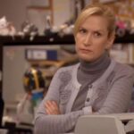 Angela Kinsey Instagram - Who is Angela Martin looking at in this moment? The answer is this week’s @officeladiespod episode! Also… the gray on gray outfit is classic Angela. 😂 Link in bio to listen! #officeladies