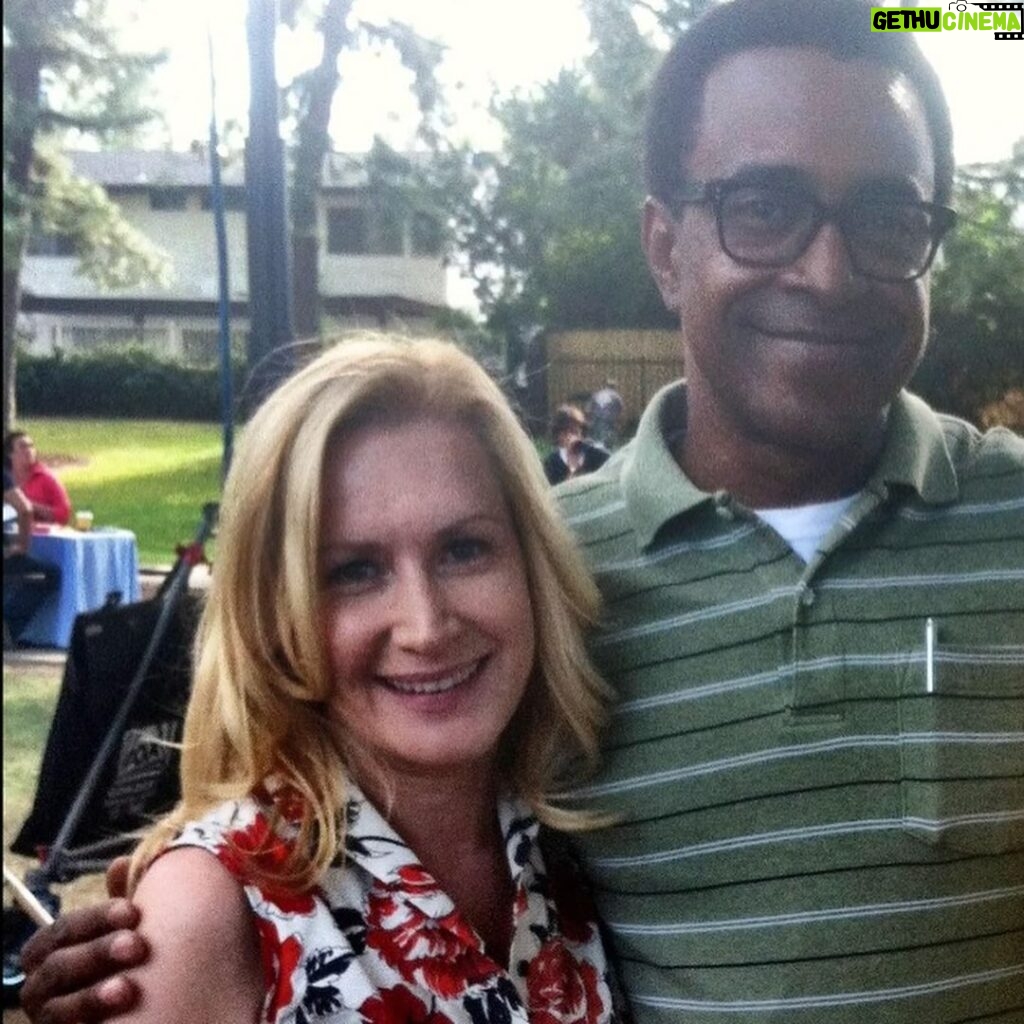 Angela Kinsey Instagram - Today on @officeladiespod we have a special guest @real_timmeadows ! Tim is just the best and it was so fun to catch up with him! We talk about his time on The Office, and his and @msjennafischer new movie @meangirls and all sorts of other stuff! I loved every second of this interview! And then we break down Roy’s Wedding! There’s lots to discuss! First picture- our interview with Tim. Second picture- Tim and I filming a tv pilot years ago! Third picture- I love that Pam arrives to a wedding eating a banana! 😂 Link in bio to listen!