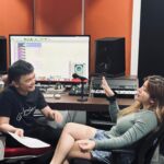 Angeline Quinto Instagram - Recording with Sir Jon🎙️🎧 @jonathanmanalo 😘 Nice to see you Mr.Music ☺️ 🎵