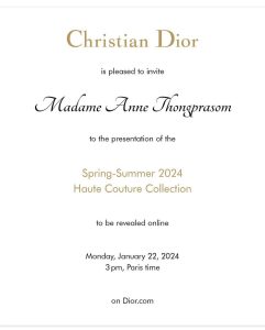 Anne Thongprasom Instagram - Stay tuned for the @Dior Haute Couture SS24 show tonight at 9PM (BKK time) รับชมแฟชั่นโชว์ #DiorCouture Spring-Summer 2024 พร้อมกันวันนี้เวลา 21.00 น. ตามเวลาประเทศไทย ผ่านไลฟ์สตรีมมิ่งสดบนเว็บไซต์ Dior.com และ LINE OA @ diorcouture @Dior #DiorCouture @mariagraziachiuri
