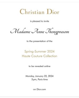 Anne Thongprasom Instagram - Stay tuned for the @Dior Haute Couture SS24 show tonight at 9PM (BKK time)

รับชมแฟชั่นโชว์ #DiorCouture Spring-Summer 2024 พร้อมกันวันนี้เวลา 21.00 น. ตามเวลาประเทศไทย ผ่านไลฟ์สตรีมมิ่งสดบนเว็บไซต์ Dior.com และ LINE OA @ diorcouture

@Dior #DiorCouture @mariagraziachiuri