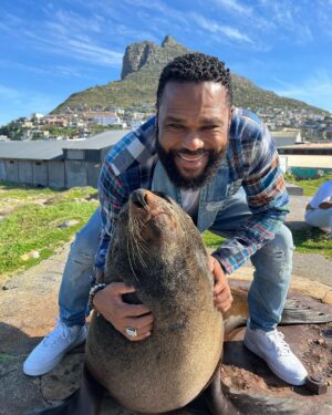 Anthony Anderson Instagram - When you wake up and take an adventure with your brother from another mother @deecamzi It was a great day. I did everything but kiss the seal! We went thru Chapmans peak on the way to cape point. #justakidfromcompton #fromcomptontocapetown #huskyandhandsome #acbarbeque