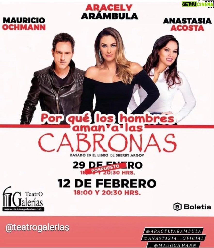 Aracely Arámbula Instagram - Mi querida gente de Guadalajara deseando estar de nuevo con ustedes en esta comedia que disfruto tanto 🎭 nuestra fecha de este sábado 29 de enero se recorre al 12 de febrero ya que continuan los contagios y nuestra nueva cita será para celebrar juntos el día del Amor y la amistad 😘 ♥️🎭 #PorqueloshombresAmanalasCabronas #2022 #Love #QuevivaelTeatro #Cool @ruben_lara_ @anastasia__oficial_ @mauochmann