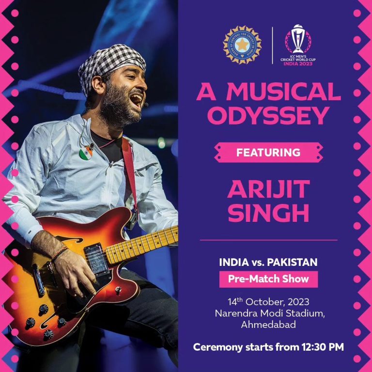 Arijit Singh Instagram - Kickstarting the much-awaited #INDvPAK clash with a special performance! 🎵 Brace yourselves for a mesmerising musical special ft. Arijit Singh at the largest cricket ground in the world- The Narendra Modi Stadium! 🏟️ Join the pre-match show on 14th October starting at 12:30 PM 🎤 #CWC23 | @arijitsingh
